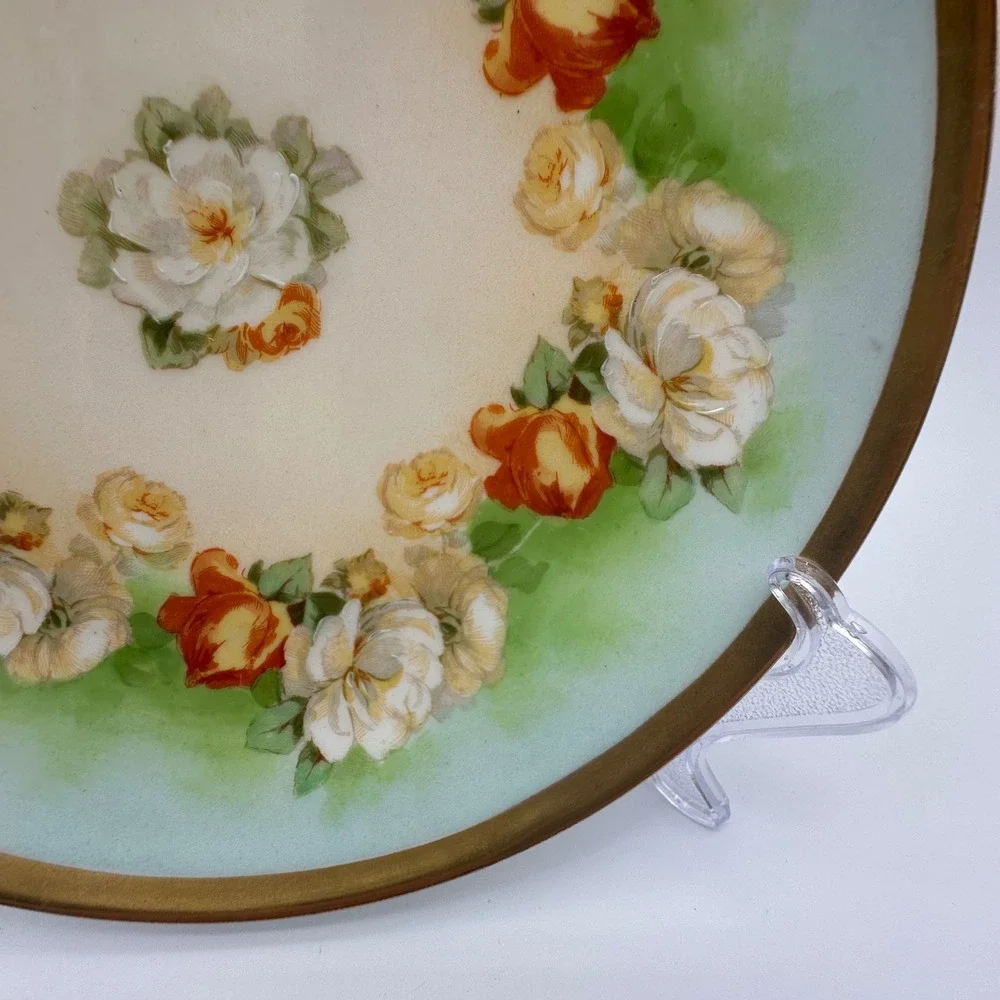 Limoges Coronet France Hand Painted Floral Roses Cabinet Plate Gold Gilt 8.5